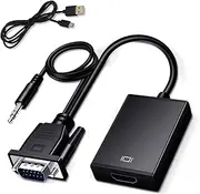 VGA to HDMI Adapter, Aolirot VGA to HDMI Cable 1080P HD Support Analog to Digital Signal Conversion VGA Male Input to HDMI Female Output with 3.5mm Audio Cable and USB Power Cable for HDTV PC Laptop