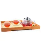 Tea Set-Heat-Resisting Glass Teapot w/Stainless Steel Filter+2*Cup+2*Saucer+Tray