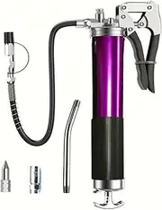 MTSDM Grease Gun, 7000 PSI Heavy Duty Labor-Saving Manual Pistol Grip Grease Gun Kit with 18” Spring Flexible Hose, Extension Rigid Pipe, Sharp Nozzle and Grease Nipple Fitting, Purple