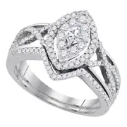 14k White Gold Princess Diamond Oval Bridal Wedding Ring Set 7/8 Cttw