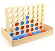4 in a Row Wooden Board Game Foldable Line Up 4 Classic Family Toy Educational