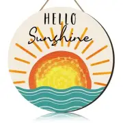 Summer Wreaths Hello Sunshine Door Sign for Front Door Wooden Hanging Sign