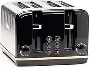 [HADEN] Salcombe Black Toaster 4 Slice - Dual Browning Control, Retro Design, Wide Slot Toaster - Stainless Steel Housing - Self Centring Function - Easy To Clean Black Toaster - 2300W