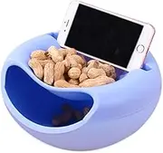 Snack Bowl, Double Dish Nut Bowl with Cellphone Holder Slot, Serving for Pistachio, Sunflower Seeds, Peanuts, Edamame