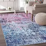 Zealude Pink Blue Abstract Washable 5x7 Area Rugs for Bedroom Girls, Preppy Large Boho Colorful Rug for Living Room Dining Room, Non Slip Modern Pastel Carpet for Nursery Girls Room Playroom (5 x 7)