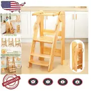 Elegant Foldable Montessori Step Stool for Kids 2-6 - Adjustable Heights