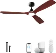 60 Inch Ceiling Fan with Lights, Solid Wood Blades Smart Ceiling Fan with Remote