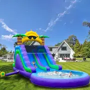8m Giant Commercial Inflatable Double Water Slide Bounce House w/Climbing Wall