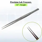 12" Micro Surgical Lab Tweezers Straight Fine Serrated Forceps, Stainless Steel