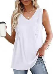 [WIHOLL] Vest Tops Women UK Ladies Summer Tops V Neck Pleated Sleeveless Blouses Summer Clothes