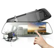 4.3" Rear View Mirror Dash Car Reverse Camera Kits Double Cam FHD 1080P