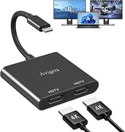HDMI Splitter 1 in 2 Out, USB C to HDMI Adapter 2 Monitors, HDmi Switch for Laptops and Tablets with USB-C Port (Single 4K@60Hz and Dual 4K@30Hz) (Black)