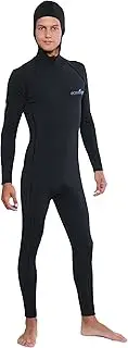 [EcoStinger] Men's Full Body Stinger Swimsuit Surf Suit with Builtin Hood UV Protection Swimwear UPF50+ Black