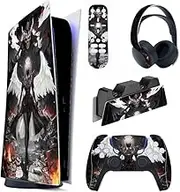 PlayVital Skin Compatible with PS5 Console Digital Edition, Vinyl Skin Protective Film Stickers for PS5 Console, Controller, Charging Station, Headset, Media Remote Control, Angel of Darkness