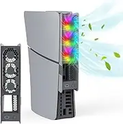 EJGAME RGB Cooling Fan for PS5 Pro/PS5 Slim – Auto Temperature Control, 5 Lighting Modes, USB 3.0 Port,Compatible with Disc & Digital Edition (Gray)