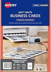 Avery Matt Finish Business Cards for Laser, Inkjet Printers, 90 x 52 mm, 200 Cards, 150 g/m² (959025 / L7414)