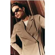 Mocha Brown Premium Tailored Woven Cinched Waist Fitted Blazer, mocha brown