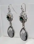 Bijou Silver Crystal Dangle emerald-green center fish hook Earring NWT
