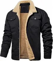 [HYPESTFIT] Men's Sherpa Trucker Jacket Fleece Lined Warm Cargo Winter Coats Multi Pockets