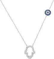 [MYSTIC JEWELS] Necklace 925 Sterling Silver, Hamsa Cubic Zirconia (Hand of Fatima) and Turkish Eye, Turkish Evil Eye, Protection, 40 + 5 cm, Cubic Zirconia, Cubic Zirconia