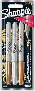 Sharpie Permanent Markers | Fine Point for Bold Details | Assorted Metallic Colours | 3 Marker Pens