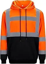 Men's ANSI Class 3 High Visibility Reflective Safety Hi Vis Hoodie Pullover with Black Bottom for Work
