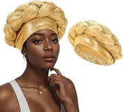 [XEPST] African Turban Head Wrap Braid Beanie Cap Headwear Gold Twisted Head Turbans Headwarps for Women, Gold, One Size