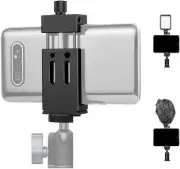 Aluminum Metal Phone Tripod Mount with 3 Cold Shoes & 1/4" Arca Port,360°Ro