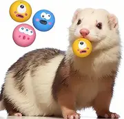 BESNEW Natural Rubber Squeaker Toys for Ferret,High Elasticity Ferret Latex Squeaker Balls 3 Pack,Tough Teething Toys Big Eyes Printed Toy Ball for Small Dogs,Easy to Clean