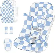 DILIMI Infant Car Seat Insert, Baby Car Seat Head Support with 3 Strap Paddings, Soft Newborn Car Seat Cushion for Stroller, Swing, Bouncers, Blue Checkered