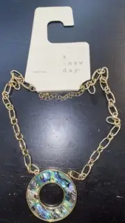 NEW Multi Color Abalone Gold Tone Bib Statement Necklace A New Day