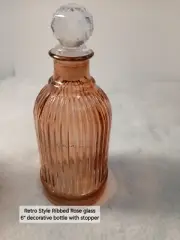 Retro Style Ribbed Rose Glass 6" Decorative Bottle With Stopper New, No Box