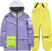 [Yytcsjz] Women's Men's Ski Suits, Couple Outdoor Winter Mountain Thickening Hooded Ski Suits Suit, Waterproof Windproof Couple Snowsuit, for Skiing, and Climbing Activities (Color : A Purple, Size : X-Small