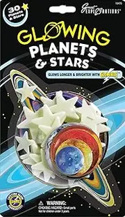 Great Explorations Glow in The Dark 30-Pack 2D Planets & Stars, Rechargeable Glow-in-the-Dark Ceiling Decor, Includes Adhesive Putty, Transform Your Space into a Starry Sky