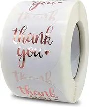 1.5 Inch Thank You Stickers Roll, 500 Pcs Rose Gold Thank You Stickers Lables for Baking Packaging,Envelope Seals, Small Business,White Stickers Tags for Wedding,Birthday,Party Gift Wrap Bag