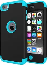 iPod Touch 7 Case for Boys, iPod Touch 6 Case, SLMY(TM) Heavy Duty High Impact Armor Case Cover Protective Case for Apple iPod Touch 5/6/7th Generation Black/Sky Blue