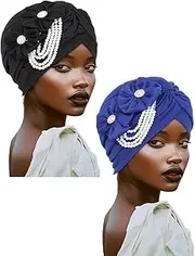 [Generic] Pearl Flower Turban Pre-Tied Head Wraps Hats for Women and Girls