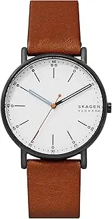 [SKAGEN DENMARK] Skagen Signatur Minimalist Men's Watch with Stainless Steel Bracelet, Mesh or Leather Band, Brown/Silver, One Size, Signatur - SKW6374
