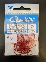 25 - SIZE 2 GAMAKATSU OCTOPUS HOOKS - RED