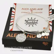 Authentic Alex and Ani Thankful, Today is a Gift Shiny Silver Charm Bangle-CBD