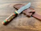 9" Custom Hand Made Damascus Hunting Knife | Stag Antler