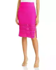 AQUA Pointelle Detail At Hem Skirt Women's XL Hot Pink Side Slits Pull-On Style~