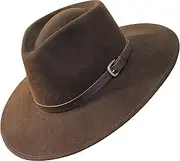 [Borges & Scott] B&S Premium Lewis - Wide Brim Fedora Hat - 100% Wool Felt - Water Resistant - Leather Band