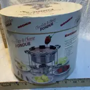 Fondue Pot and Forks 1 Quart Stainless Steel with Stoneware Insert NIB