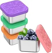 4Pack Stainless Steel Snack Containers for Kids, 2oz Metal Food Store Containers and Lid, Easy Open Leak Proof Toddler Lunch Box, Stackable Snack Cup Dressing Container for Daycare School (Style 1)