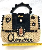 DOLCE & GABBANA Black Leather and Raffia Lucia Runway Handbag Brand New w/tags
