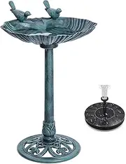Water Fountain and Birdbath Solar Powered Polyresin Vintage Bronze/Green Outdoor Pond Fountain Combo Set Freestanding Bird Feeders for Garden Patio Deck or Yard