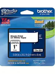 Genuine Brother P-Touch TZ-251 - 1" Black Print on White Tape TZ-Tape