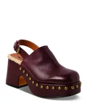Free People Women's Autumn Square Toe Studded & Faux Fur Trim High Heel Platform Clogs