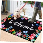 Spring Welcome Door Mat, Floral Front Doormats Home Entrance, Non Slip